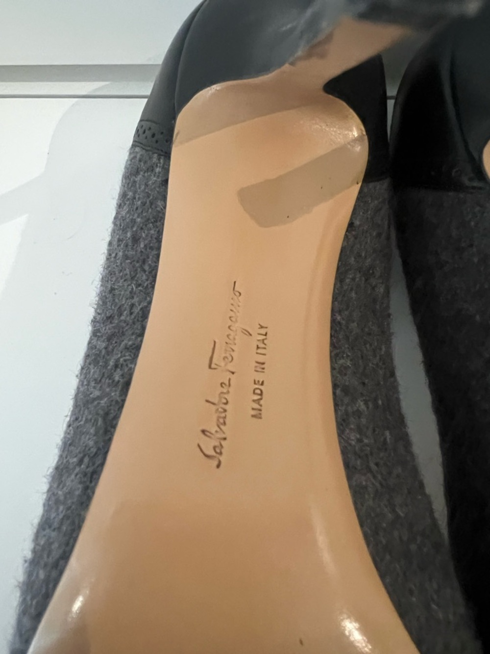 Salvatore Ferragamo Gray and Black Pointed Toe Ankle-Strap Pumps - Picture 5 of 6